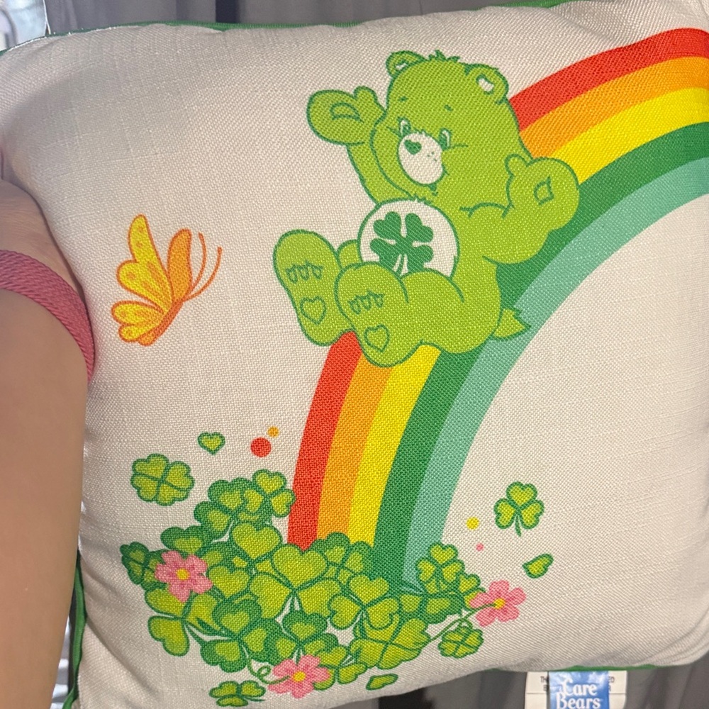 NWT Care Bears Green Bear Rainbow Pillow
